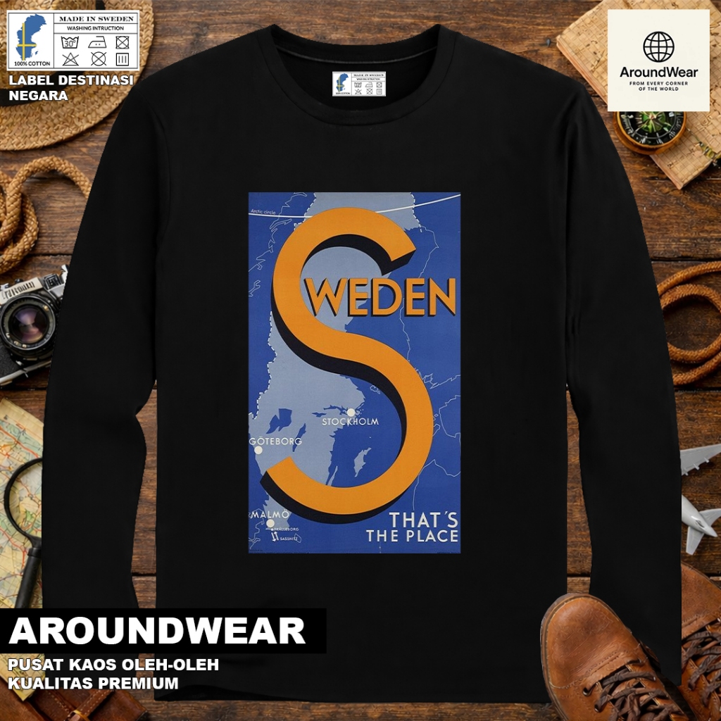 เสื้อยืด LONG-SLEEVED โดย SWEDEN 8 พร้อมแท็กตามหลัก ASAL SWEDEN SOUVENIR ของขวัญพรีเมี่ยม