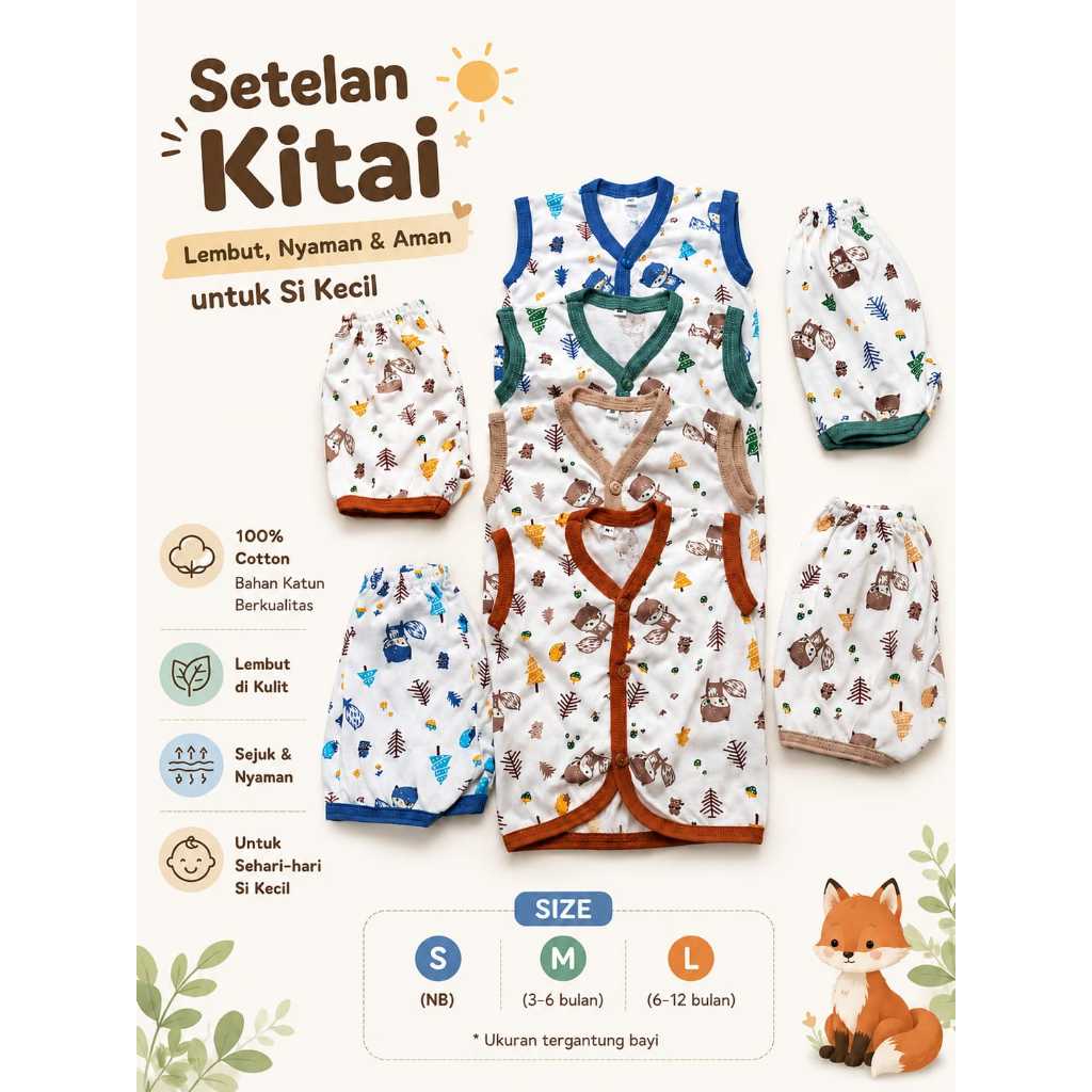 KATUN Kitai Kutung Baby Clothes Set Fox Motif วัสดุผ้าฝ้ายพรีเมี่ยม (KN)