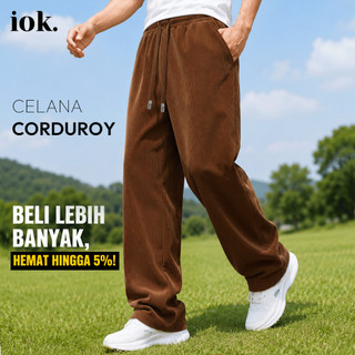 IOK - Celana Panjang Corduroy Pria Celana Training Pants Casual Oversize Lembut Nyaman 300g (C103)