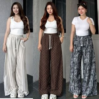 JUFA.ID - Everyday Pants - Motif Abstrak - Celana Panjang Wanita Baggy Kantor Kuliah - Kulot Pinstripe - Celana Formal Casual Wanita Loose Basic