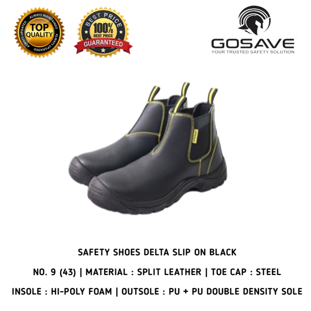 GOSAVE Delta Safety Shoes Medium Slip On Men Women Steel Toe Anti Slip Oil Resistance ยังเคมีสําหรับ