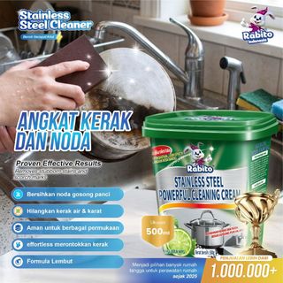 Rabito Stainless Steel Stain Remover Kitchen Cleaner 500gram – Cream / Krim Penghilang Noda Kompor, Panci, Kettle, Wajan Gosong dan Hitam, Pembersih Kerak Hitam & Noda Kuning Membandel Peralatan Dapur