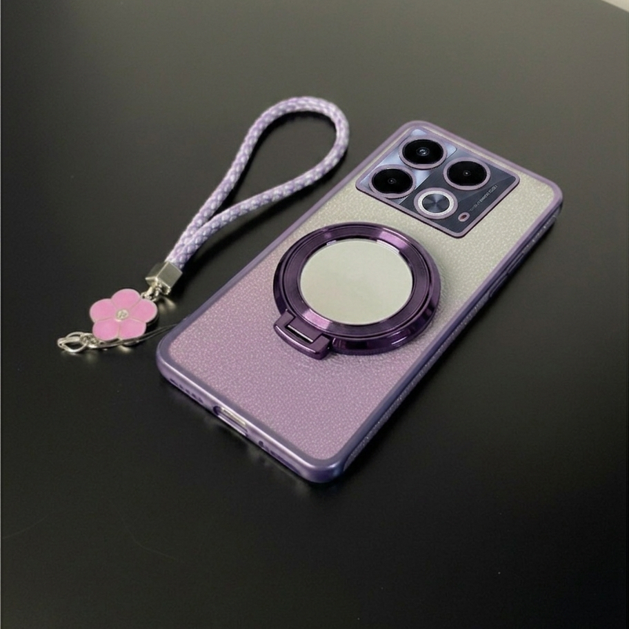 Infinix Note 40 40s 40 Pro GT 50 Pro GT 30 Pro Luxury Glitter แหวนกระจกฟรีเชือกเส้นเล็กดอกไม้