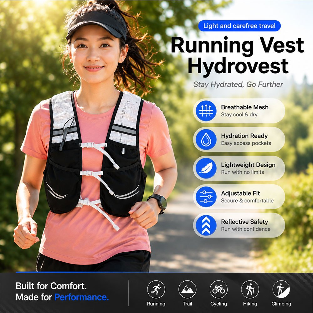 GARE Running Vest Hydrovest Hydration Breathable Outdoor Running Vest - WP450 - สีดํา