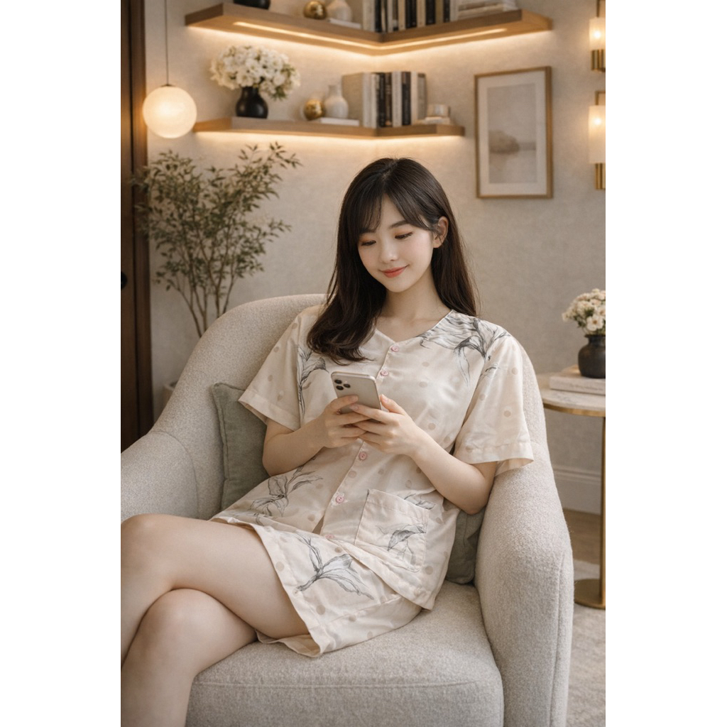 PEACH POLKA LEAF SILK PAJAMAS