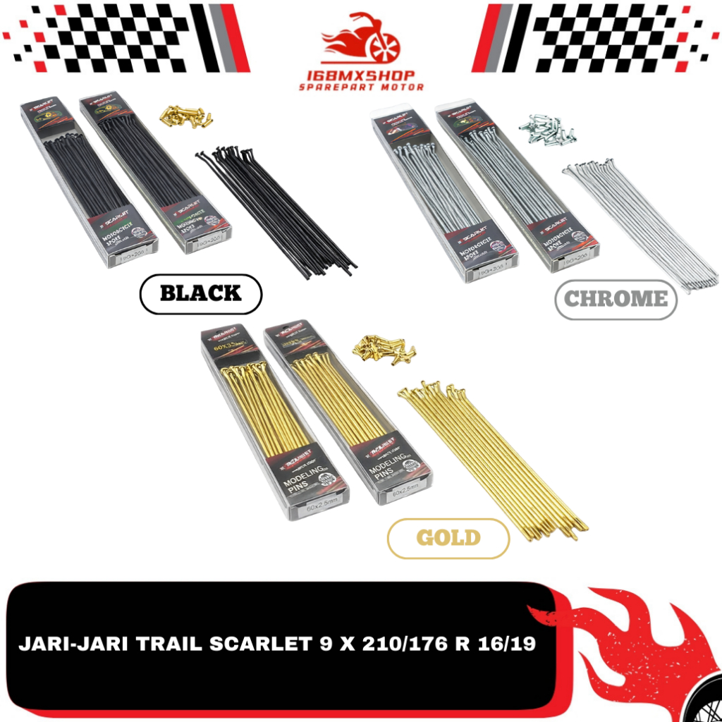 Trail Spokes Set Front & Rear Size 9 x 210 176 { R 16/19} " Original Scarlet "