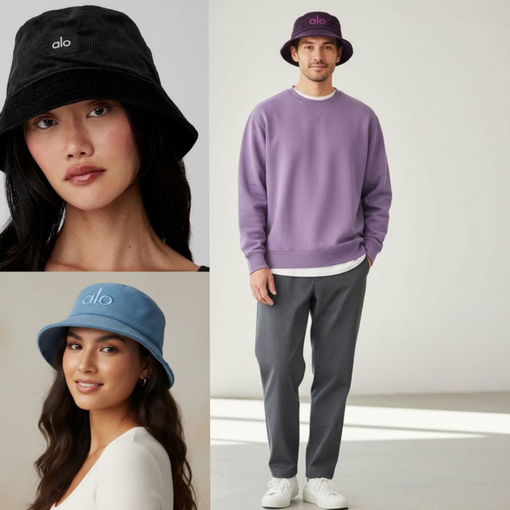 Alo Corduroy unisex Bucket Hat/หมวกผู้หญิงแบรนด์ดั้งเดิม/หมวกผู้หญิงล่าสุด/หมวกผู้หญิง