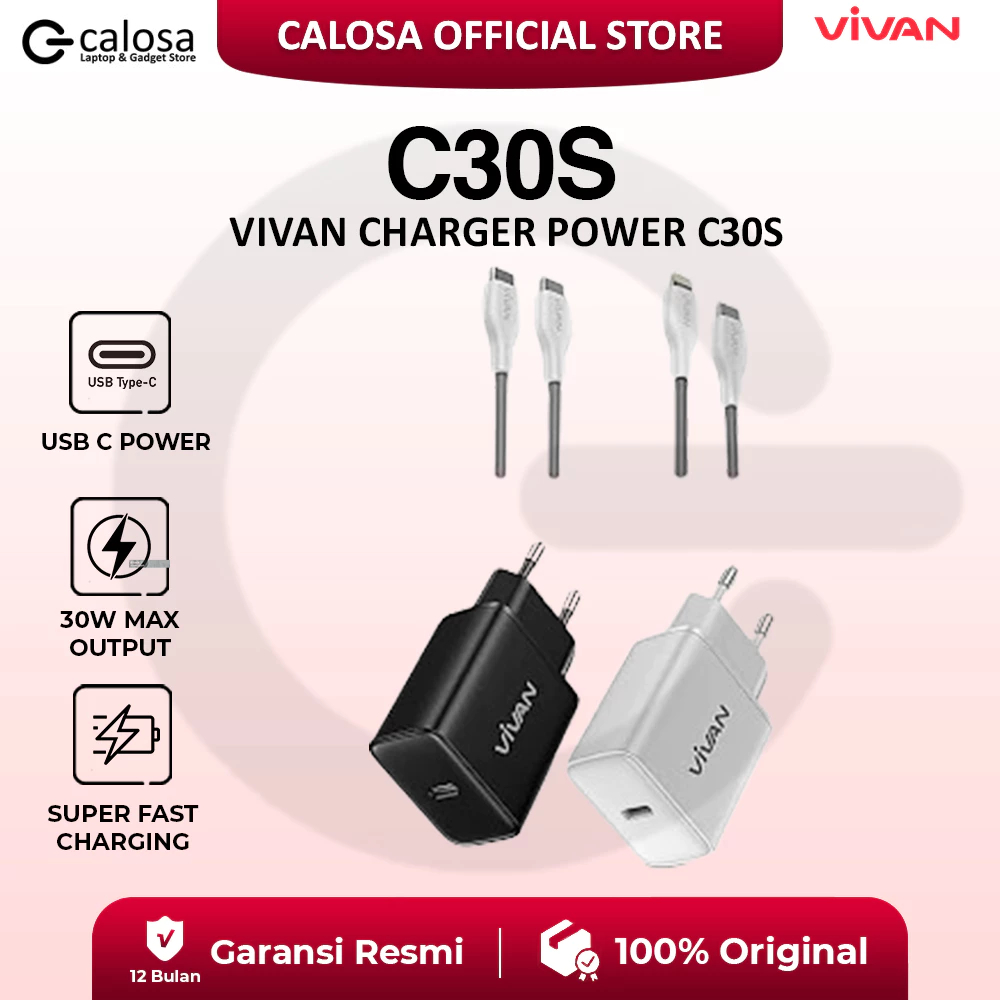 VIVAN C30S Charger Adaptor 30W USB C PD QC 3.0 PPS ชุดสาย Type c Super Fast ชาร์จ Iphone 15 16 17 pr