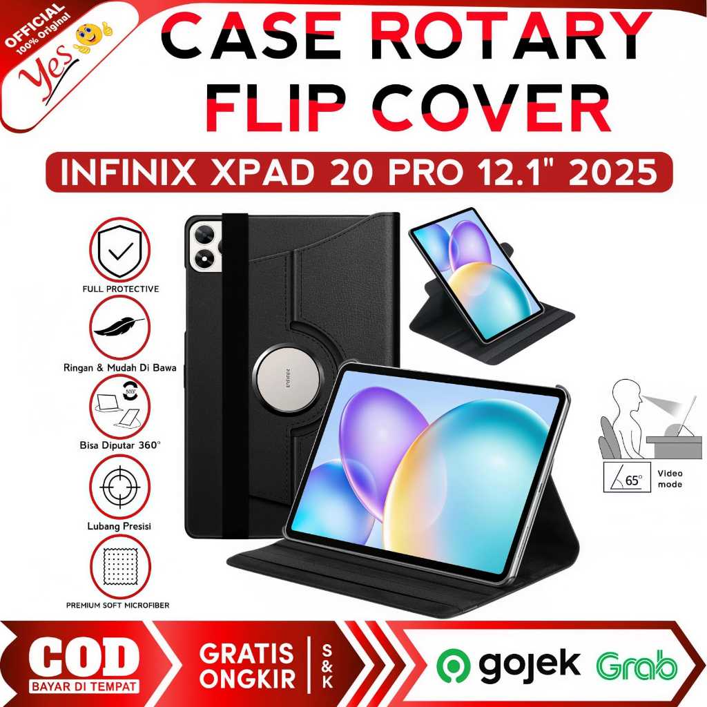 Infinix XPAD 20 Pro 12.1 2025 Flip Cover Rotary 360 Full Protection Leather Case Standing Casing Premium Leather