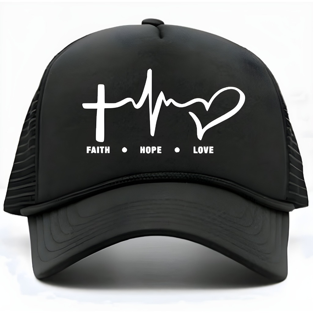 Trucker หมวกหมวกตาข่าย Distro FAiTH HOPE LOVE คาทอลิกจิตวิญญาณคริสเตียนศาสนา FAiTH HOPE LOVE โบสถ์พิ