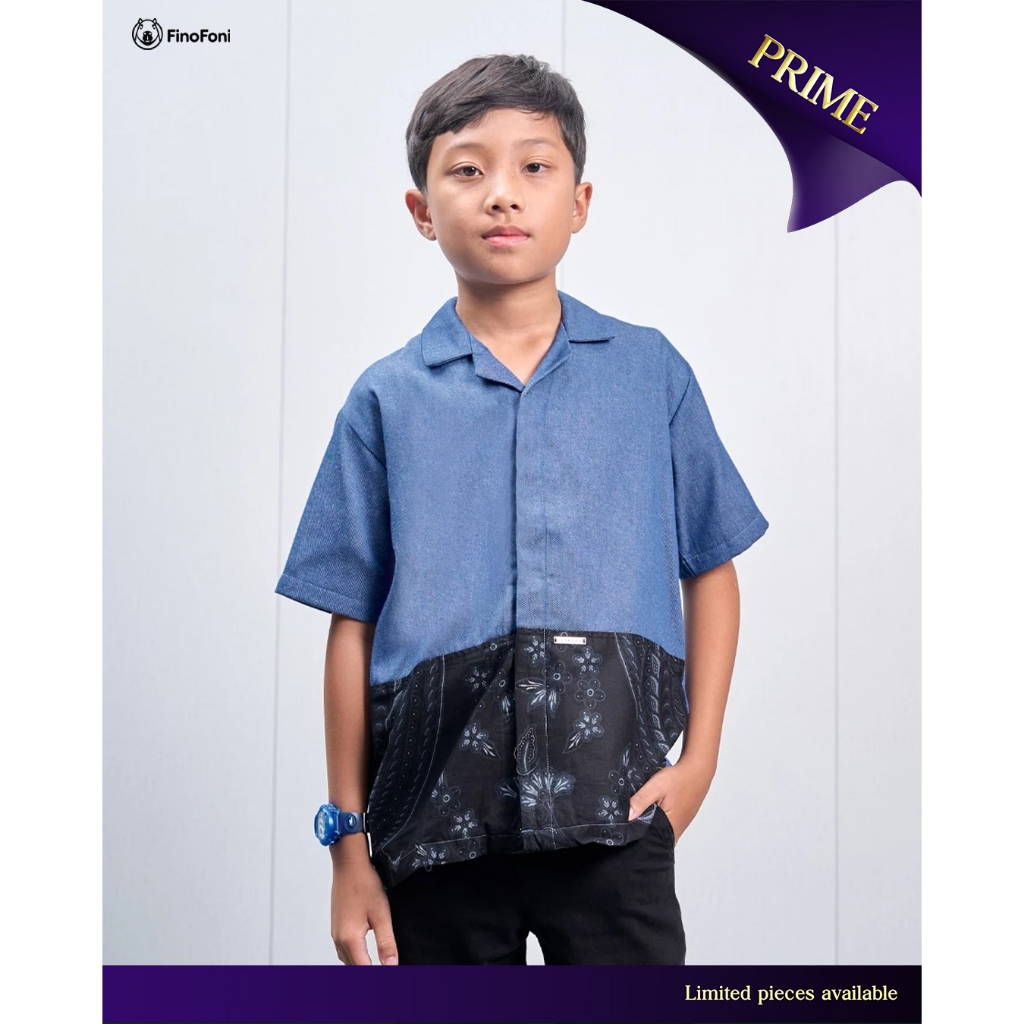 KEMEJA Laskala x FinoFoni Gavin Blueberry Boys Short Sleeve Shirt