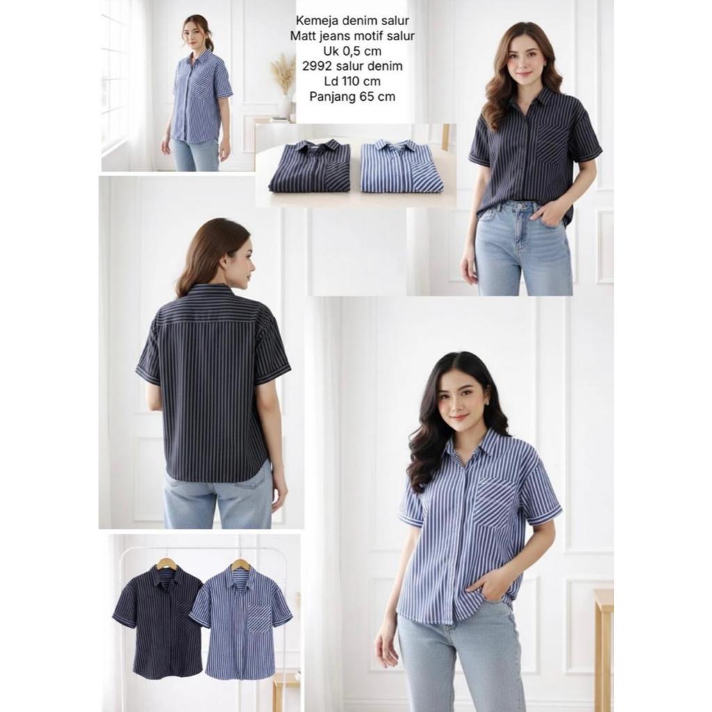 KEMEJA LINDA STRIPE DENIM / STRIPE DENIM SHIRT WITH STRIPE JEANS MOTIF 2992