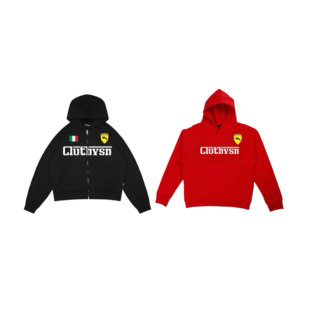 ZIPPER HOODIE OVERSIZED BLACK CERARI + HOODIE RED FERRI