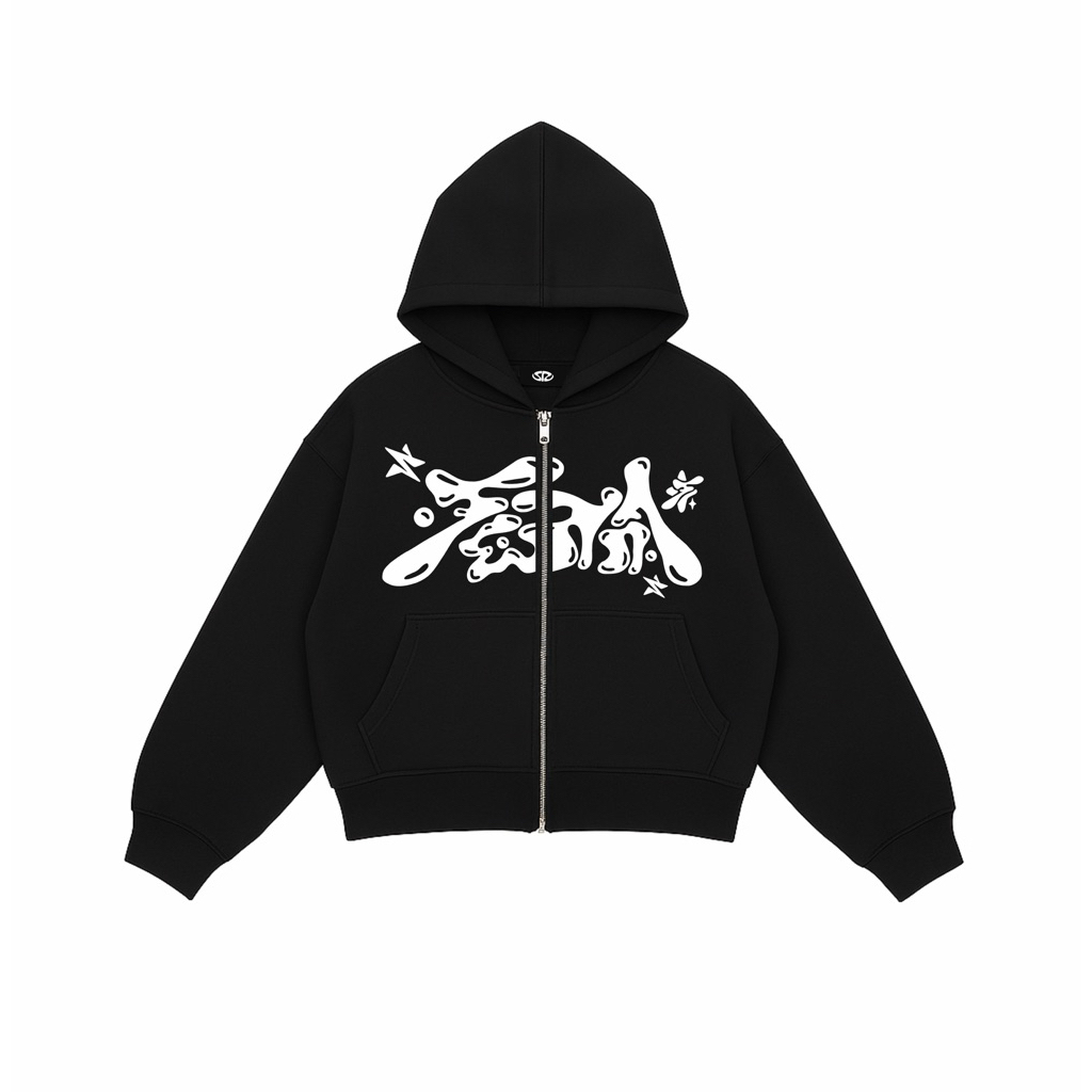Sennareverse - Hoodie Zipper Boxy Puff ink Black - Prieres Des Parent | เสื้อฮู้ดมีซิป | เสื้อฮู้ดทร