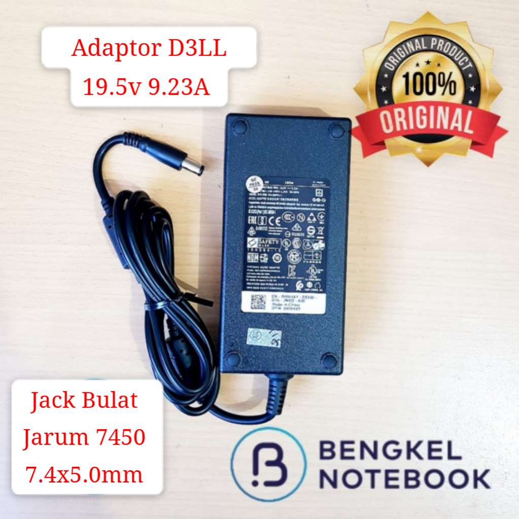 Original D3LL 19.5v 9.23A อะแดปเตอร์ชาร์จรอบแจ็คเข็ม 7450 7.4x5.0 มม.