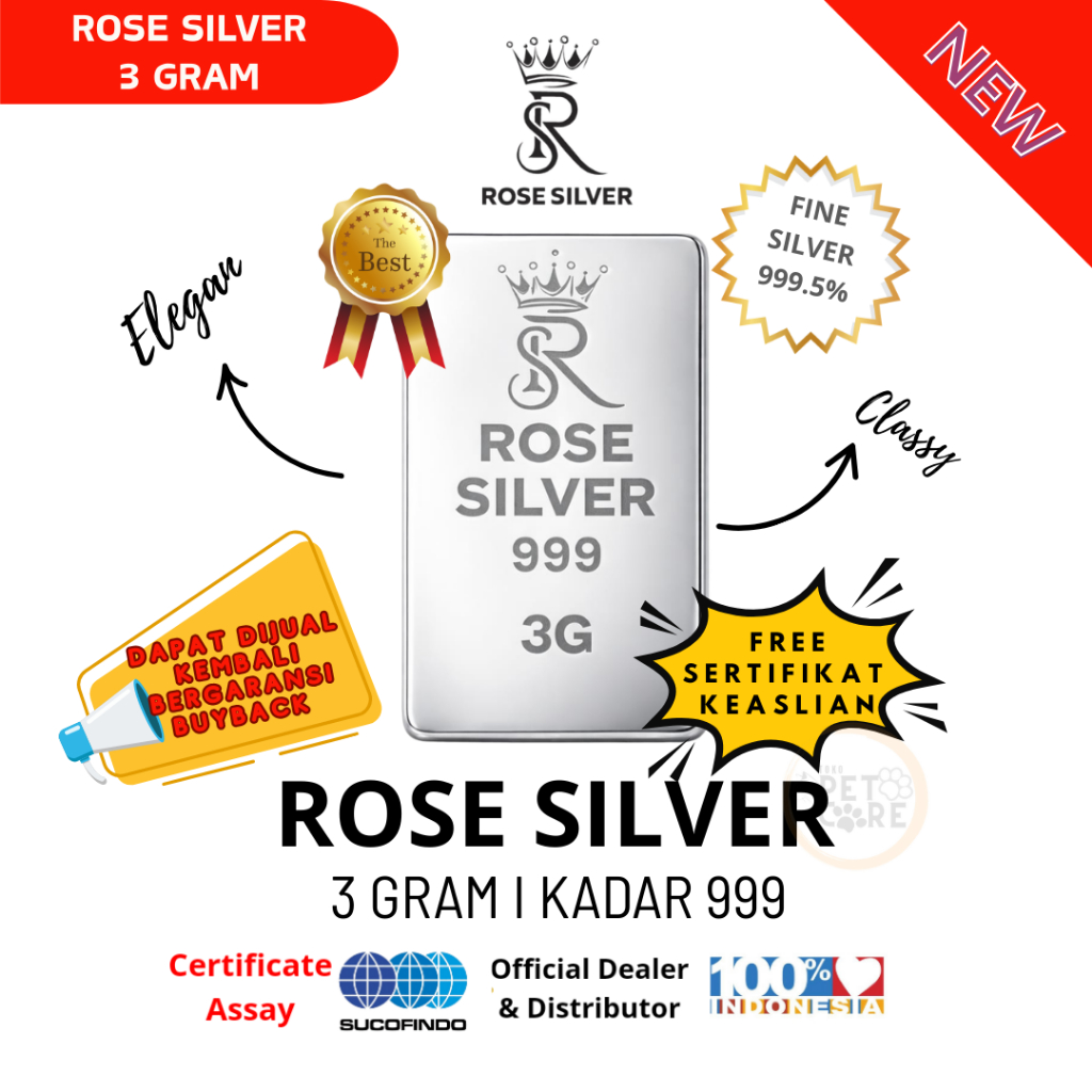Rose Silver Precious Metal Pure Silver 3 กรัม Fine Silver 999