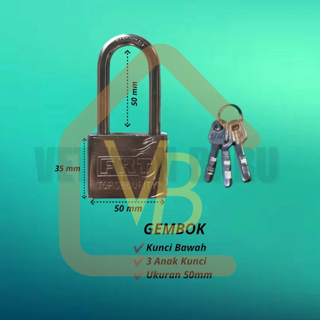 แป้นยาว 50 มม./ลองคอ FENCE PADLOCK 3 KEY FRT
