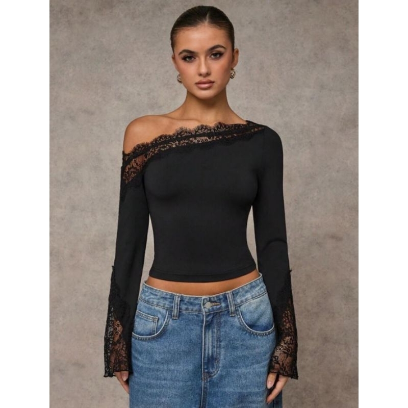 FYF_A1083 - แขนยาวคอไม่สมมาตรลูกไม้