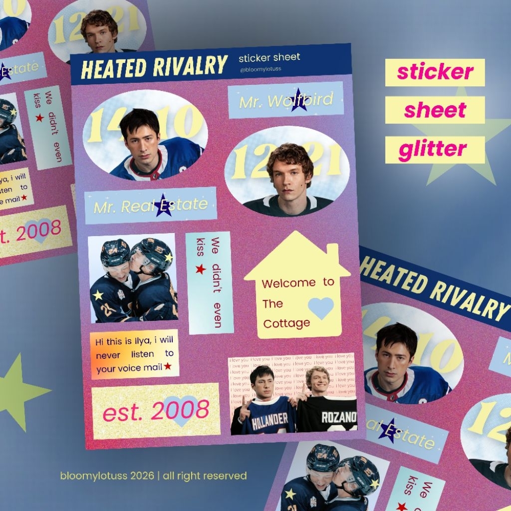แผ่นสติ๊กเกอร์ HEATED RIVALRY พัดลมเดคโคกลิตเตอร์ | เข็มกลัดปุ่มพินแวววาว 4.4 ซม. สติ๊กเกอร์แวววาว a6 shane hhollander illya rozanov hollanov | เปลโชว์ฮอกกี้ Connor