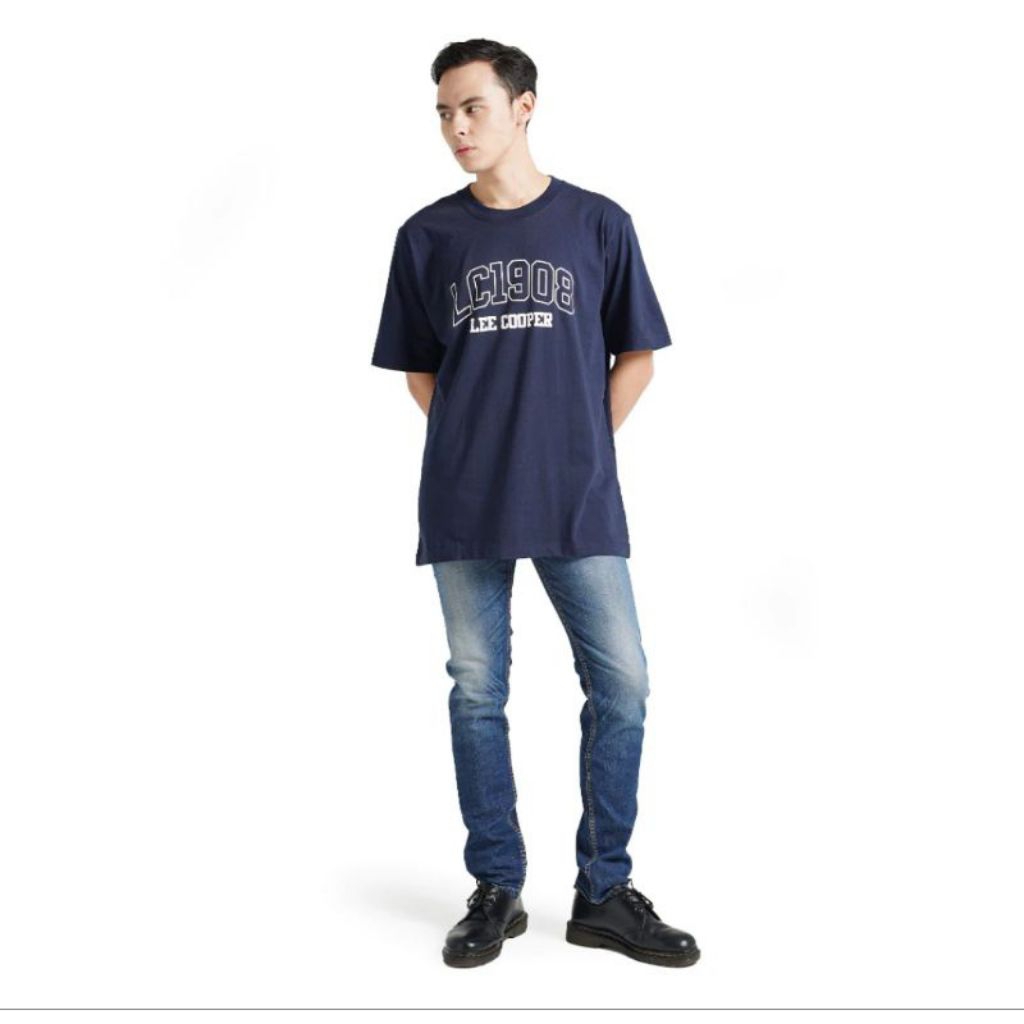 KATUN Lee Cooper เสื้อยืดสีกรมท่าผ้าฝ้ายหนาเรียบเสื้อยืดผู้ชายและผู้หญิง