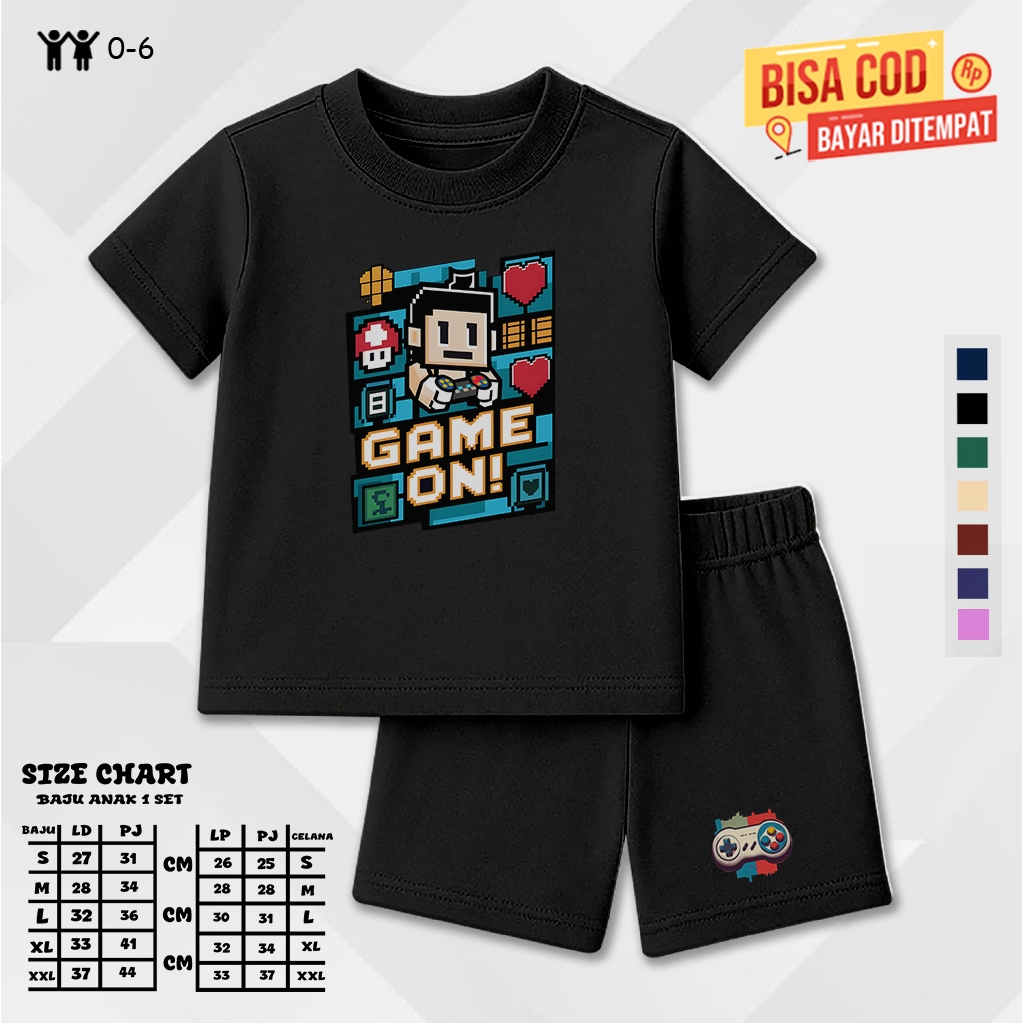 NAMASTESHIRT - ชุดเสื้อยืด BOYS AND GIRLS - PIXEL ON GAME MOTIF - SHORTS