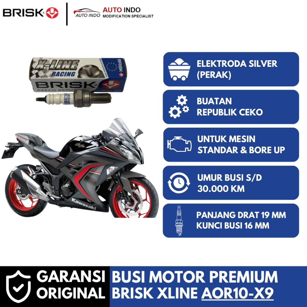Brisk Xline Racing AOR10-X9 หัวเทียนรถจักรยานยนต์สําหรับ Kawasaki Ninja 250 คาร์บูเรเตอร์เก่า | รับป