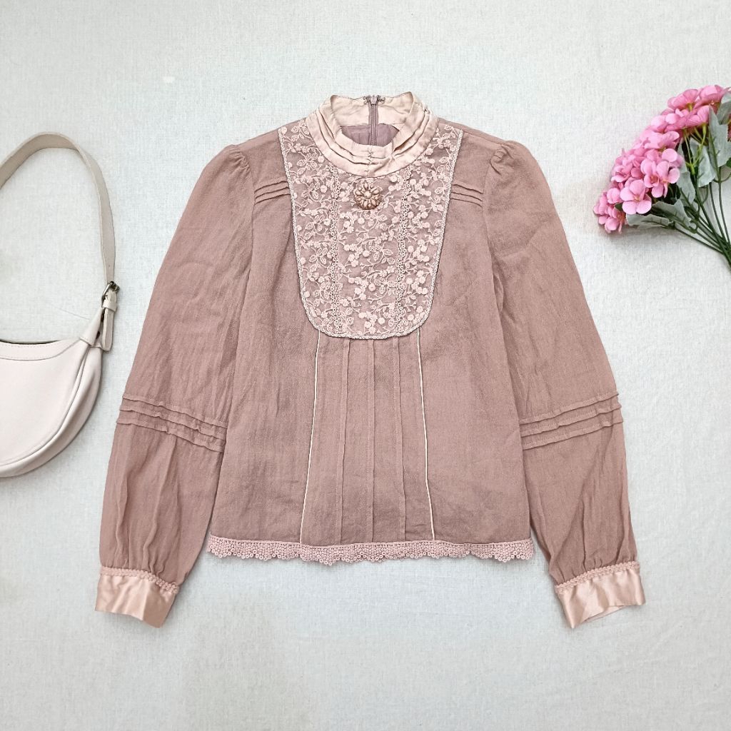 ILc Blouse Vintage Lace Satin | Coquette Kawaii Lolita Morikei