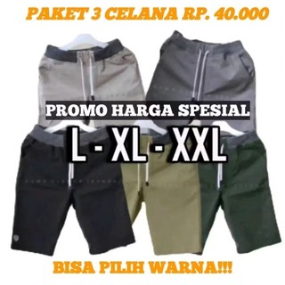 ( 40rb dapat 3 pcs ) Celana Pendek Pria Dewasa Jumbo Standar Distro Pinggang Karet L XL XXL