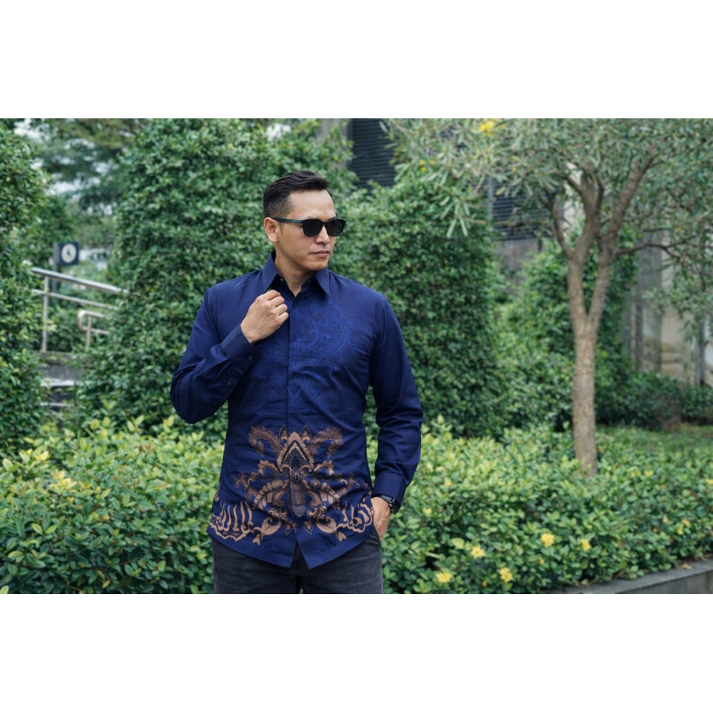 KEMEJA KATUN Arjun Navy Series เสื้อเชิ้ตผ้าบาติกผู้ชายผ้าฝ้ายนุ่มระดับพรีเมียมพร้อมซับใน
