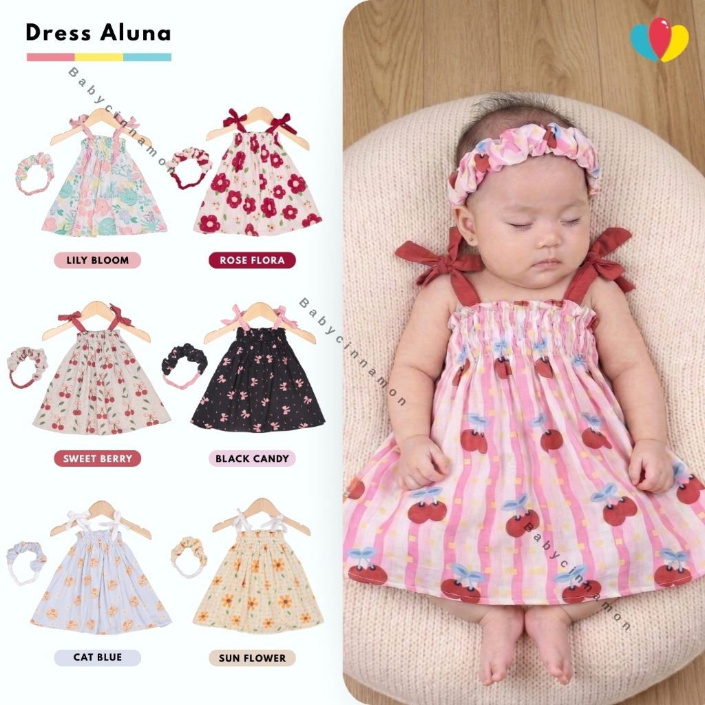 KATUN [ฟรี BANDANA] Aluna Dress for Baby 3-12 เดือน / ชุดเดรสผ้าฝ้ายญี่ปุ่นสําหรับเด็กทารก New Born Cute SNI Premium Daily Size 3 6 12 เดือน babycinnamon