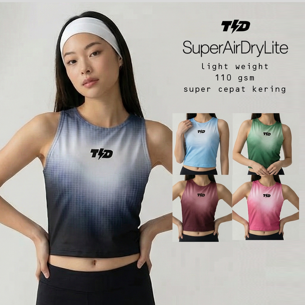 TDACTIVE Crop Tank Running Padel Jersey AshGradient 110gsm Light Quick Dry - 5+ สี