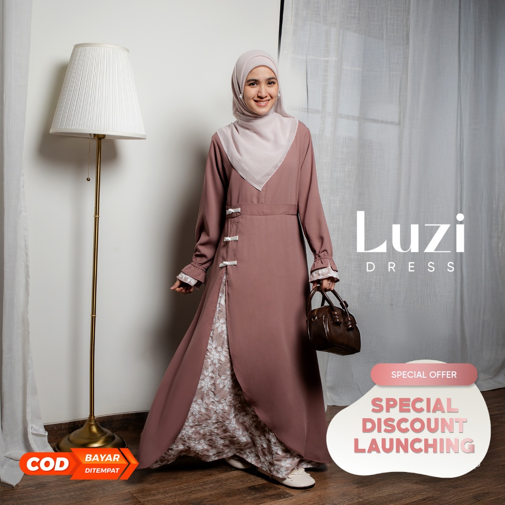 JILBRAVE Luzi ชุด Gamis Cheongsam เย็บปักถักร้อย Elegant Modest