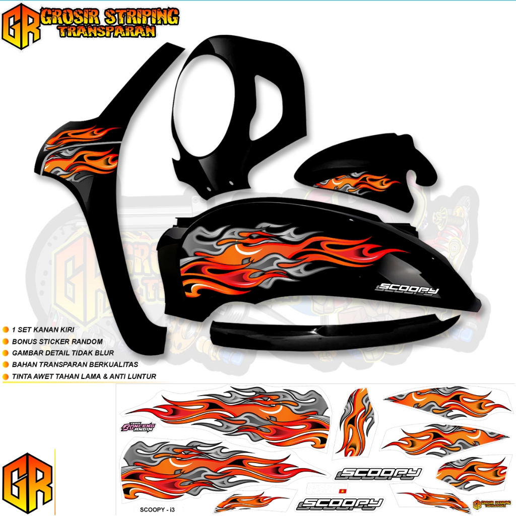 TRANSPARENT STRIPING SCOOPY ใหม่ 2021-2024 | ฮอนด้า ตัก |พรีเมี่ยมคุณภาพชัดเจน |ABSTRACT FIRE MOTIVE CODE i