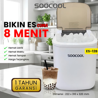 SOOCOOL Mesin Es Ice Maker 24 Jam Pembuat Es 12kg, per 8 Menit Mesin Es Batu