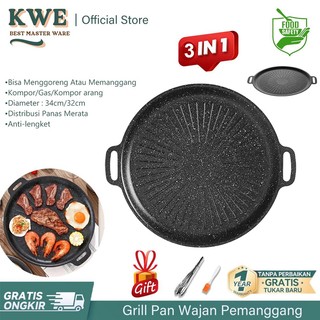 KWE Panci wajan pemanggang Korea 38cm Anti Lengket BBQ Grill Pan Alat Panggang Bisa untuk kompor portable / kompor induksi / kompor gas / kompor keramik listrik