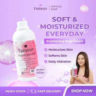 [7.7 Great Mid-Year Sale] Fameux Whitening Body Cream 500 ml | Krim Masker Badan Niacinamide + Licorice | Bantu Ratakan Warna Kulit Belang & Samarkan Noda Hitam | BPOM Halal