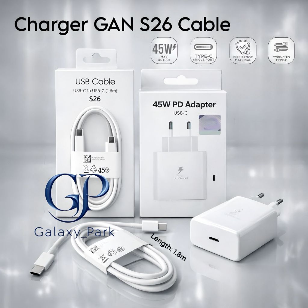 สายชาร์จ Gan S26 1.8M 45W ชาร์จเร็วสุด Type C TO C เข้ากันได้กับ Samsung Galaxy S & Tab Series [GLX]