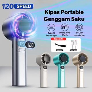 Kipas Turbo M11 Angin Mini Portable LED Super Speed 120 Bahan Logam Kencang