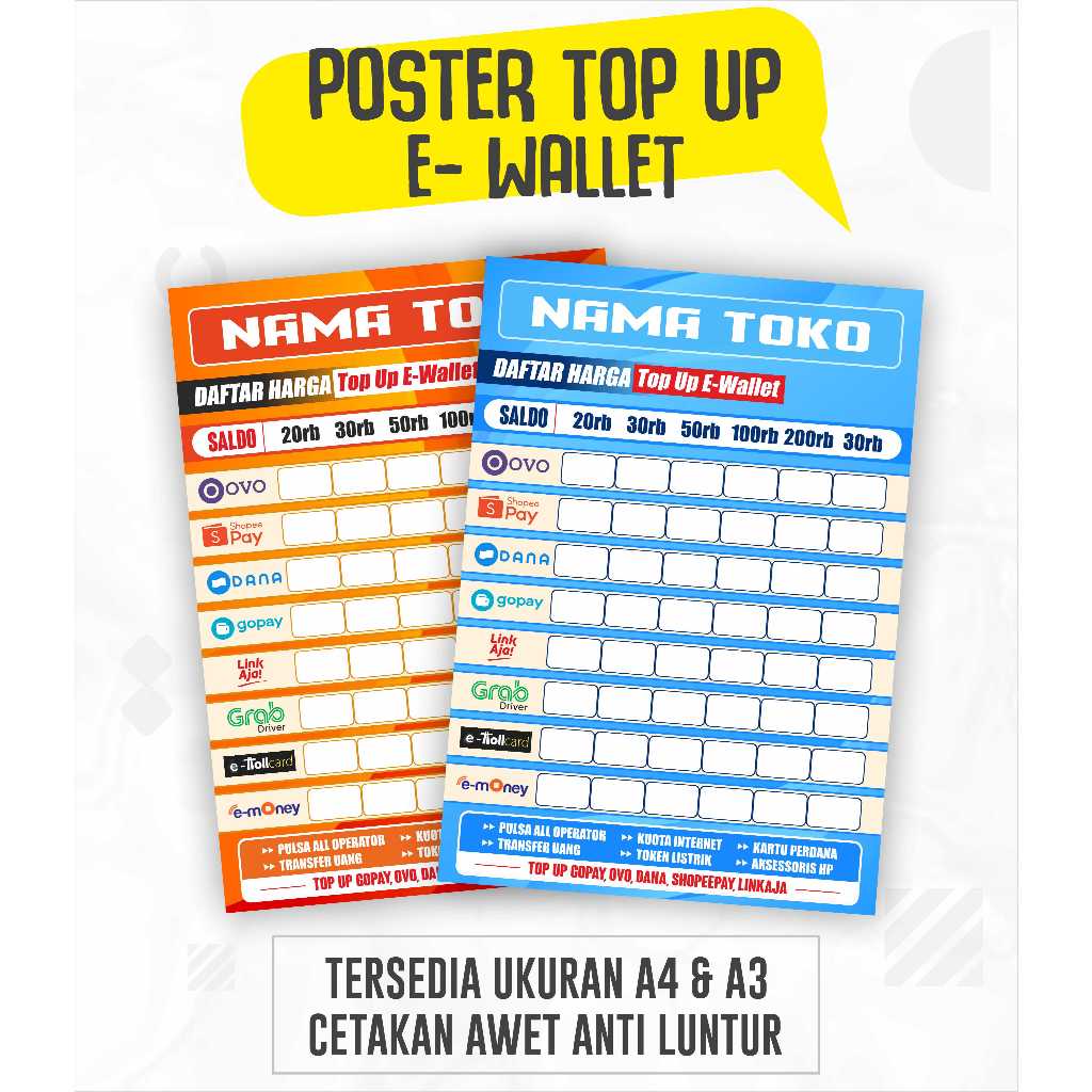 สติ๊กเกอร์โปสเตอร์รายการยอดนิยม E-WALLET E WALLET CAN CUSTOMIZE STORE NAME
