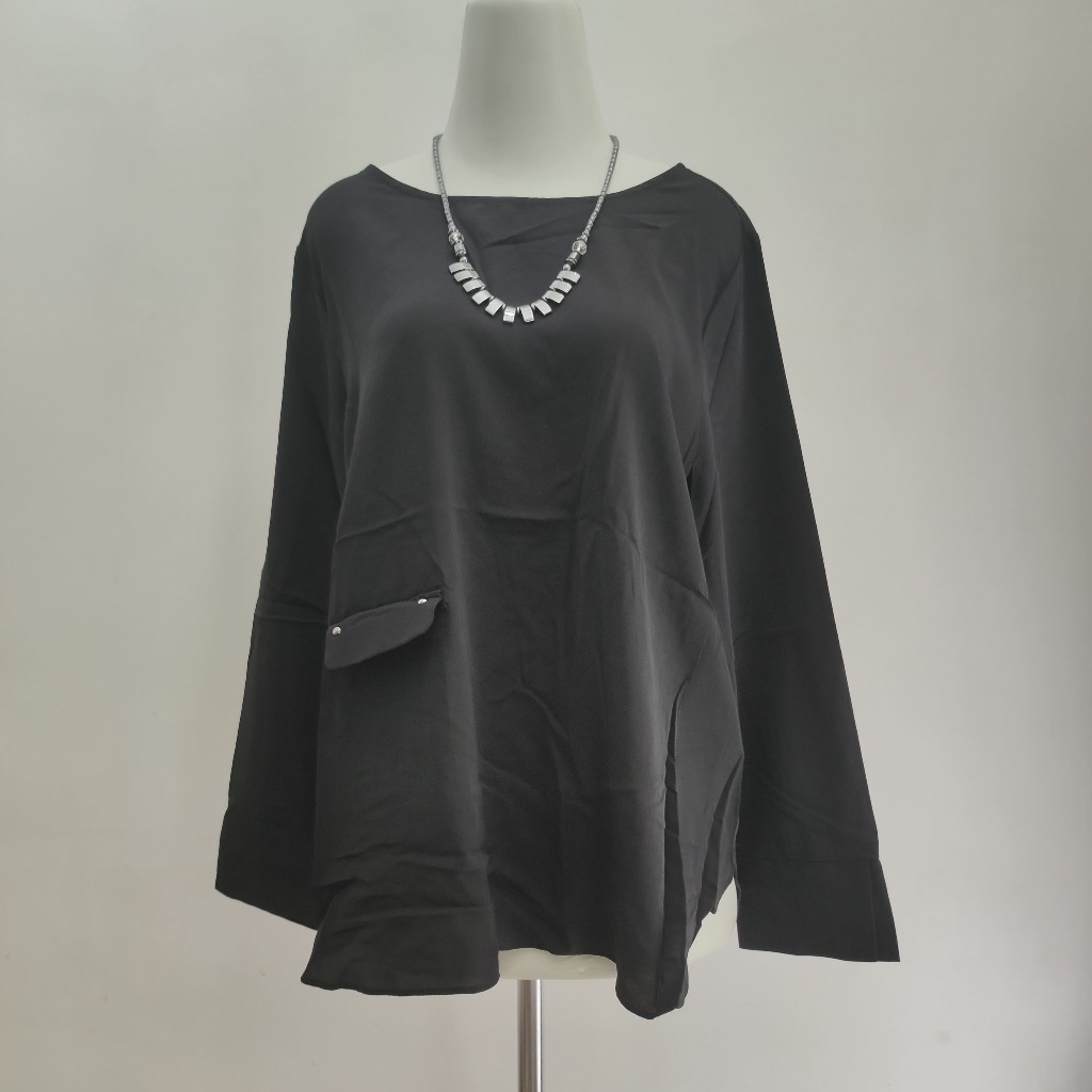 MARZO เสื้อสีดําแขนยาวคอเรือผู้หญิง Preloved (AVCBB095)