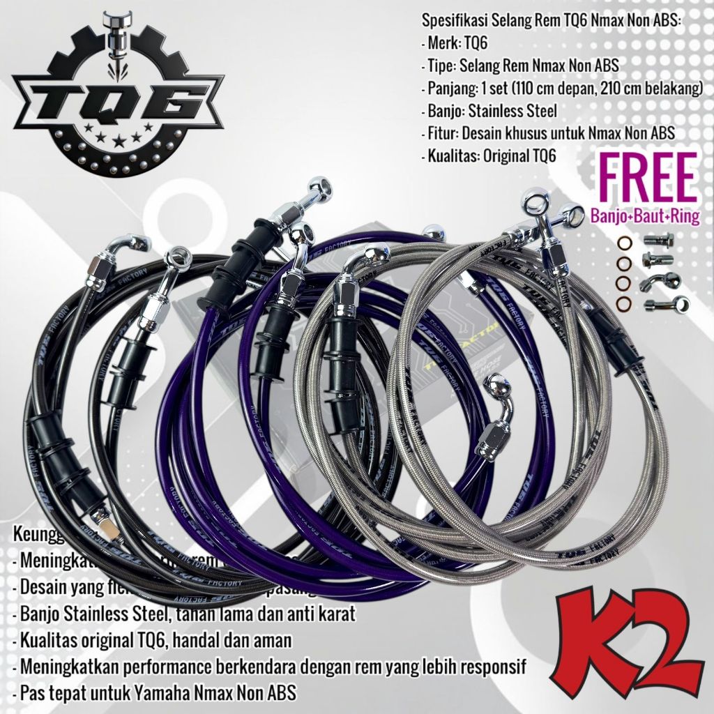 สายเบรค TQ6 K2 NMAX ไม่ใช่ abs Banjo Stainless Original Vietnam