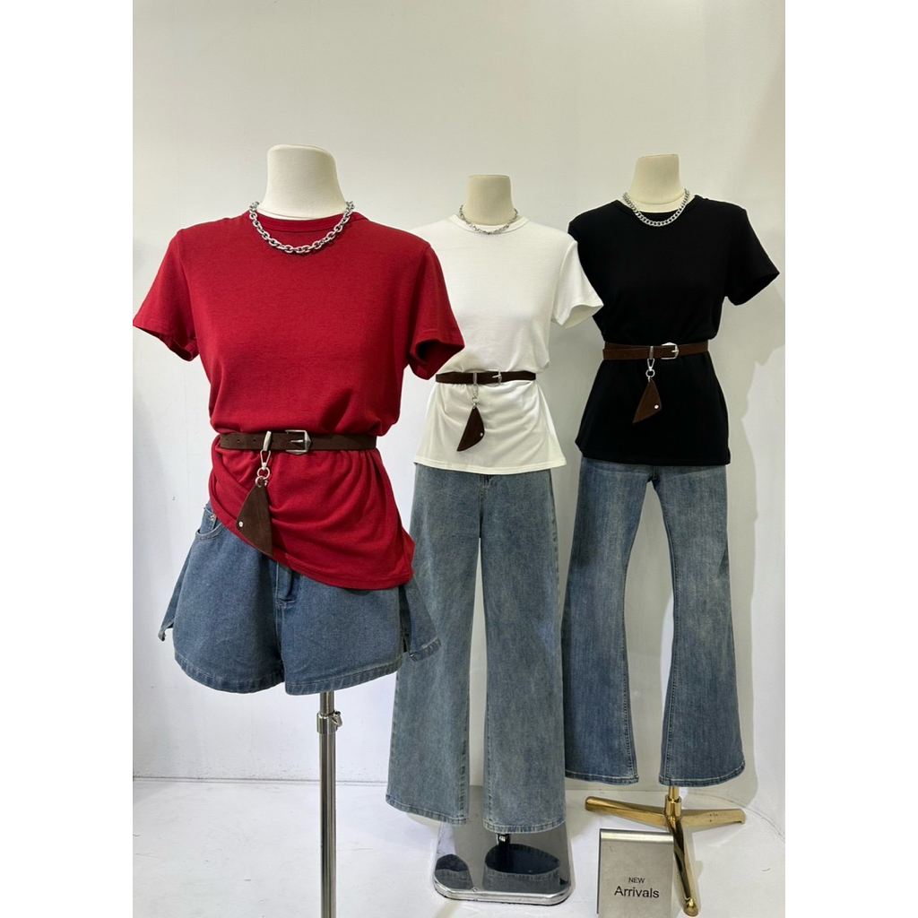 M2M-478 Basic เสื้อยืด Top (Inclide Belt) 1456-02 แขนสั้นผู้หญิง Bkk