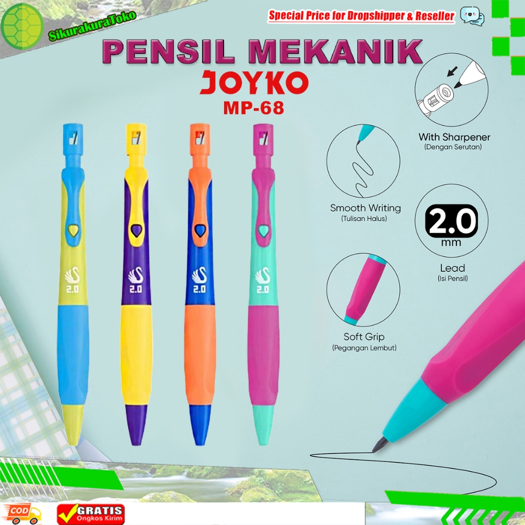 (sko) JOYKO ดินสอกด MP-68 พร้อม Sharpener Soft Grip 2.0mm ดินสอกดพร้อม Sharpener สี mp68 mp 68