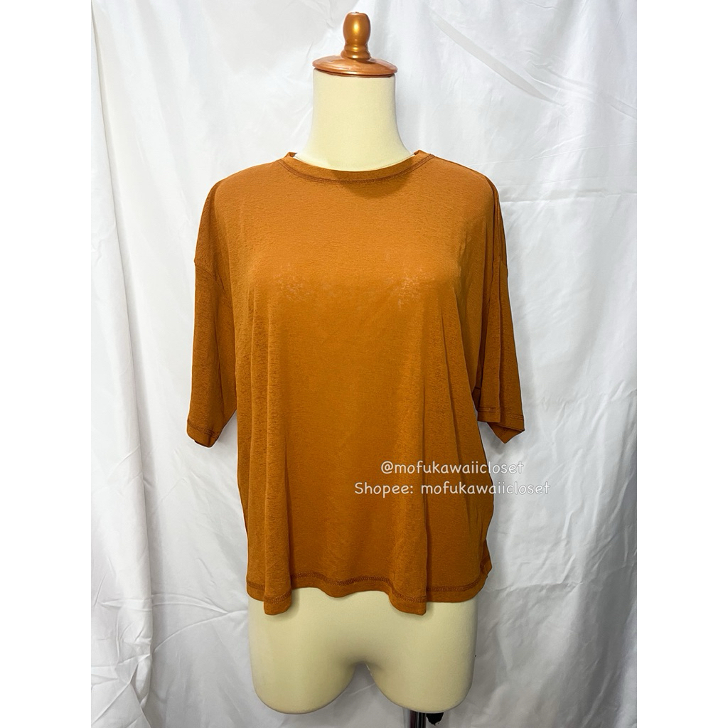 [READY Daily Kawaii Y2K Coquette Mori Goth Vintage Outfit] Discoat Oversize Tshirt มัสตาร์ดสีน้ําตาล