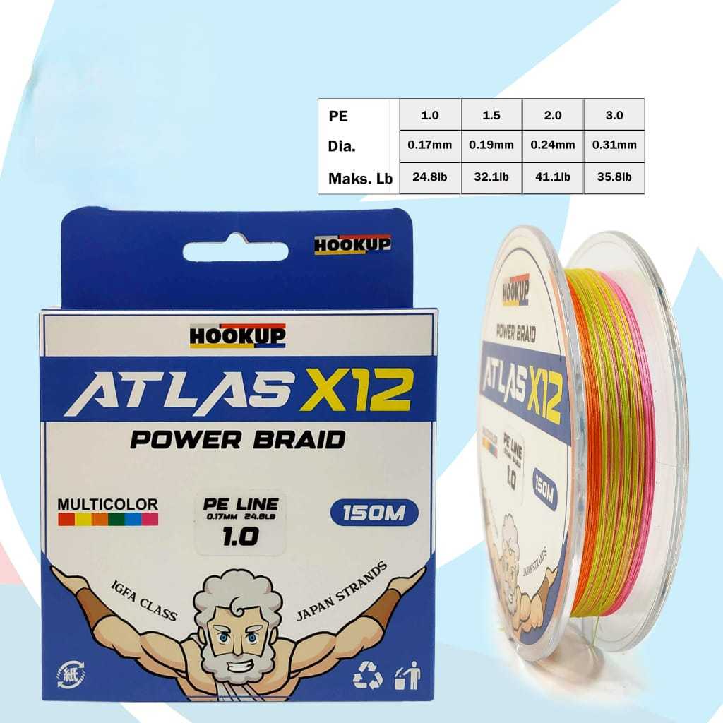 เชือก Hookup PE/PE ATLAS X12 MultiColor 150 เมตร (แพ็คเดี่ยว)