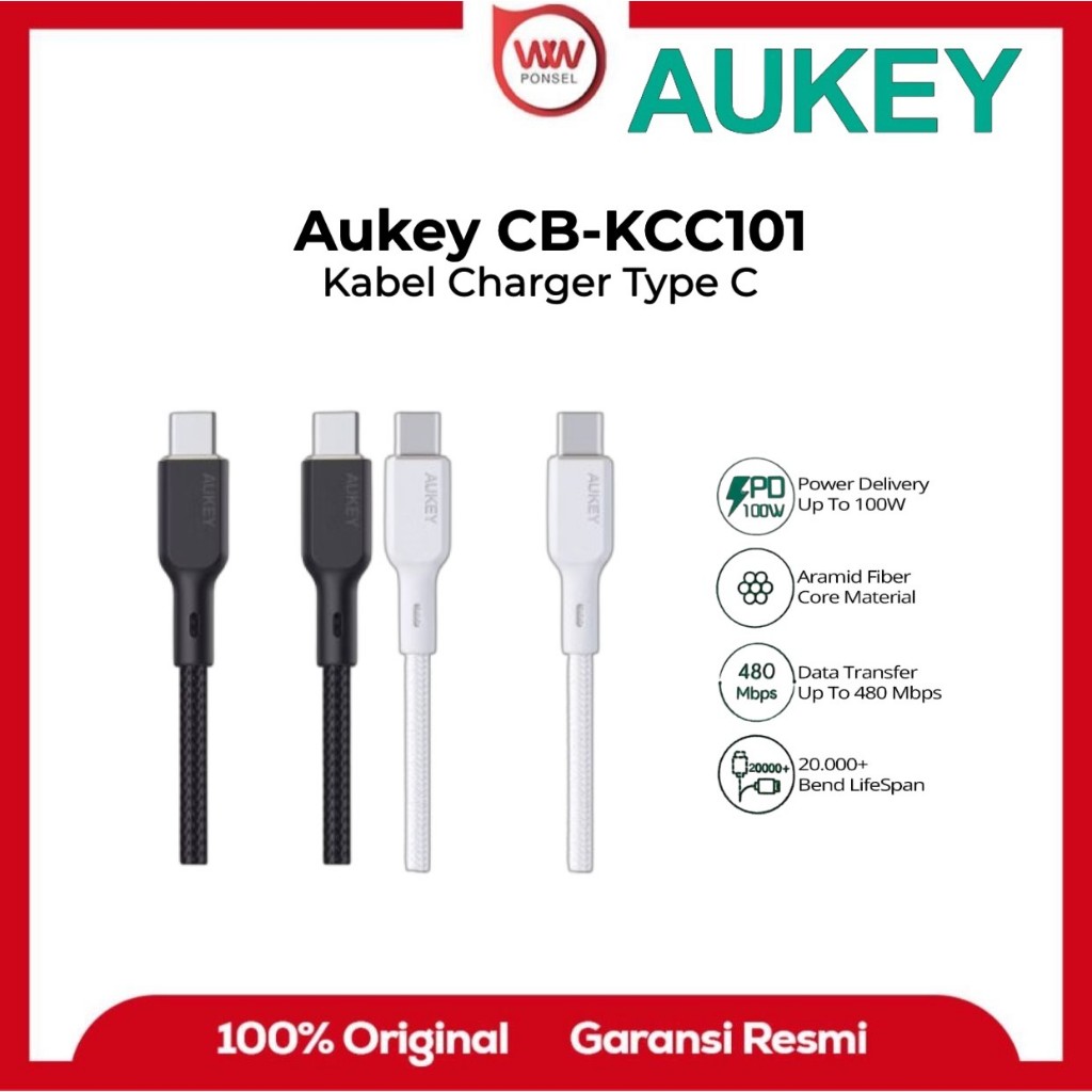 AUKEY CB-KCC101 Type-C สายถักไนลอน USB-C ถึง USB-C สายชาร์จ
