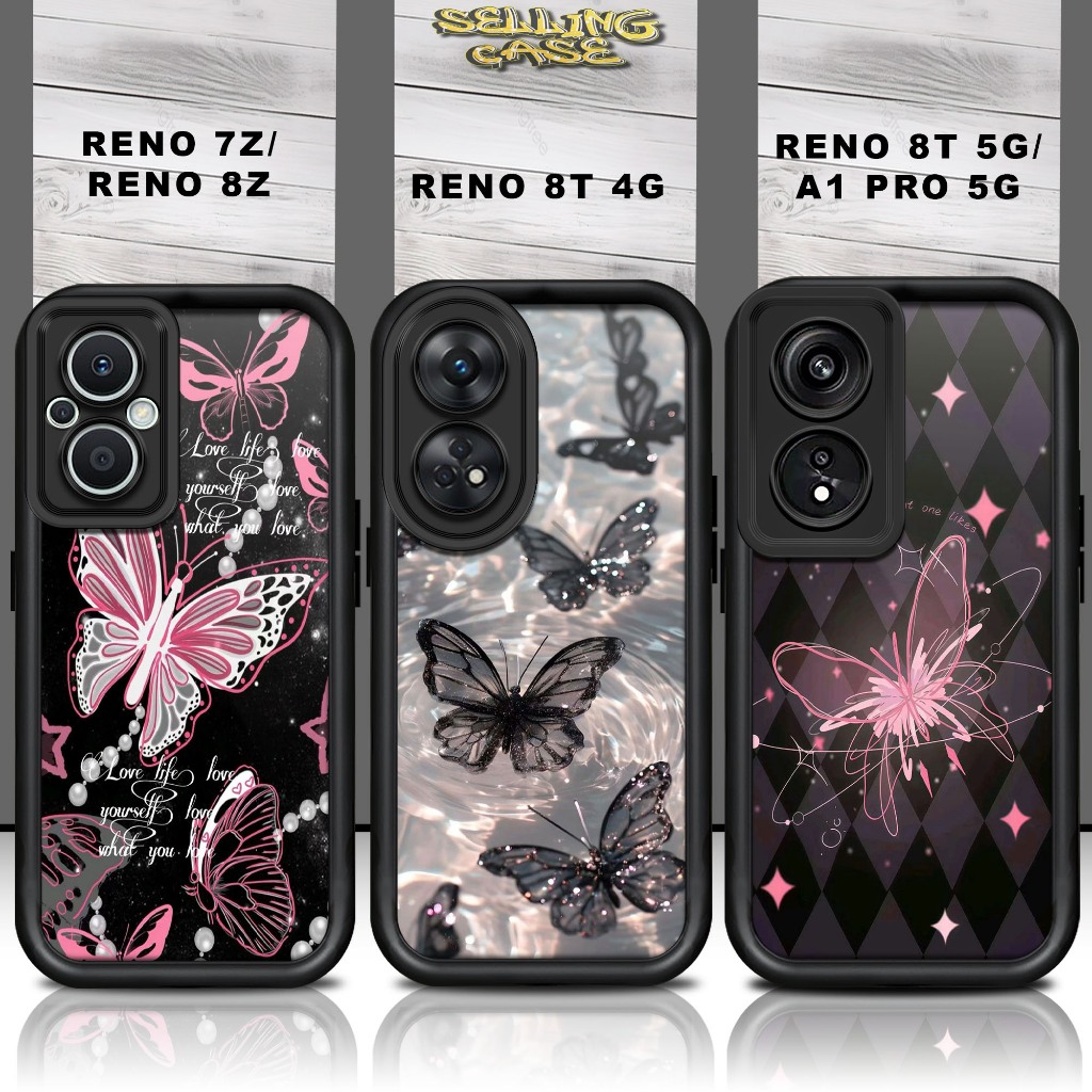 Softcase แก้วสําหรับ OPPO RENO 7Z 8Z 8T 4G 8T 5G A1 PRO 5G ปลอกโทรศัพท์มือถือกรณี Procamera BUTTERFL