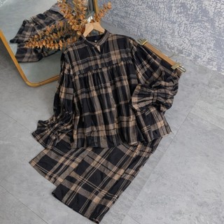 One Set Rayon Diamond Lengan Balon Karet Smoke Setelan Wanita Adem Motif Terbaru