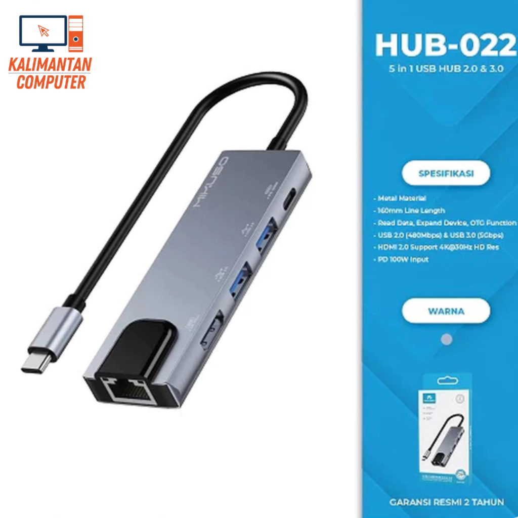 MIKUSO HUB-022 มัลติฟังก์ชั่น Type C HUB 5in1 USB HUB 2.0 และ 3.0 อะแดปเตอร์ 4K HDMI LAN