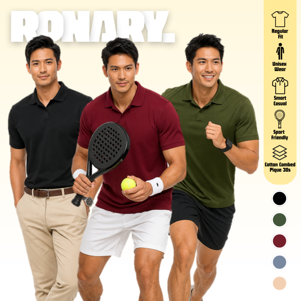 RONARY Sporty Polo Pique Premium Mens Tennis Padel - Cool & Stretch Cotton Pique Material -